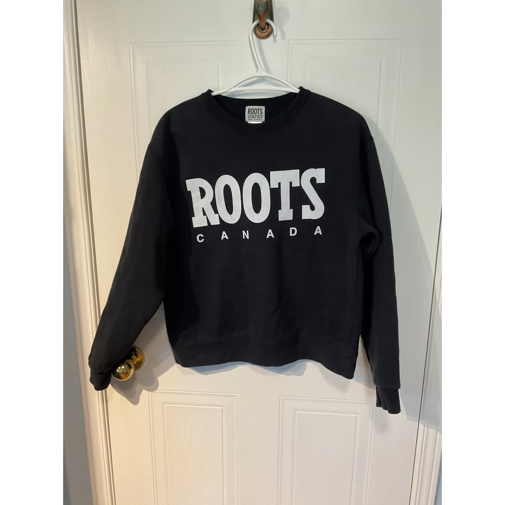 Roots Sweatshirt Kids 14 Navy Blue Excellent Canada Logo Crewneck Fleece